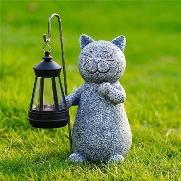 Solar Cat Statues for Garden Decor: Outdoor Figurines Sculpture with Lantern - Picture 6 of 7